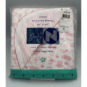Vtg Baby N Nannette Infant Receiving Blanket Pink Kitty Cat Striped NOS 30x40